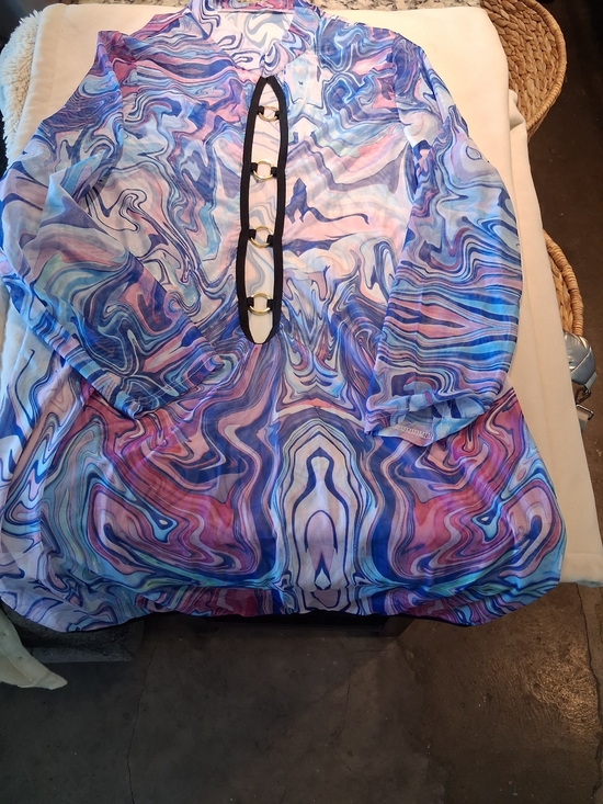 None Other - Sheer Marble-Print Swim Coverup in Blue & Pink